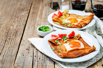 Buckwheat crepes with cheese and egg