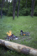 Camping in the woods.
