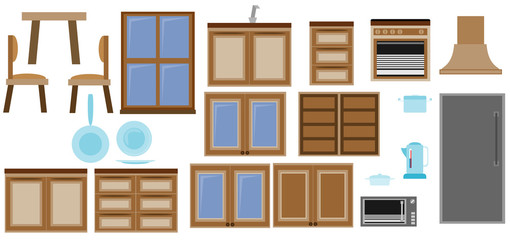 Kitchen interior vector illustration set in EPS 8 format