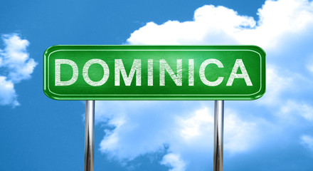 Dominica vintage green road sign with highlights