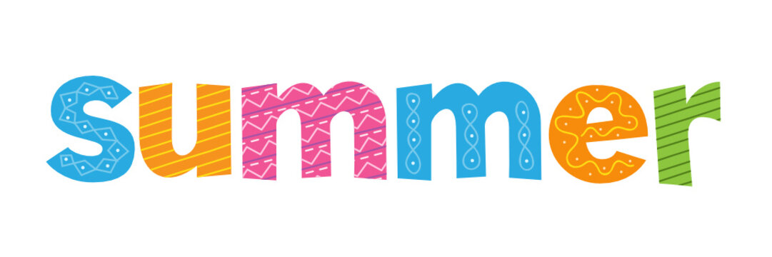 "SUMMER" colourful vector lettering in How Chunky font