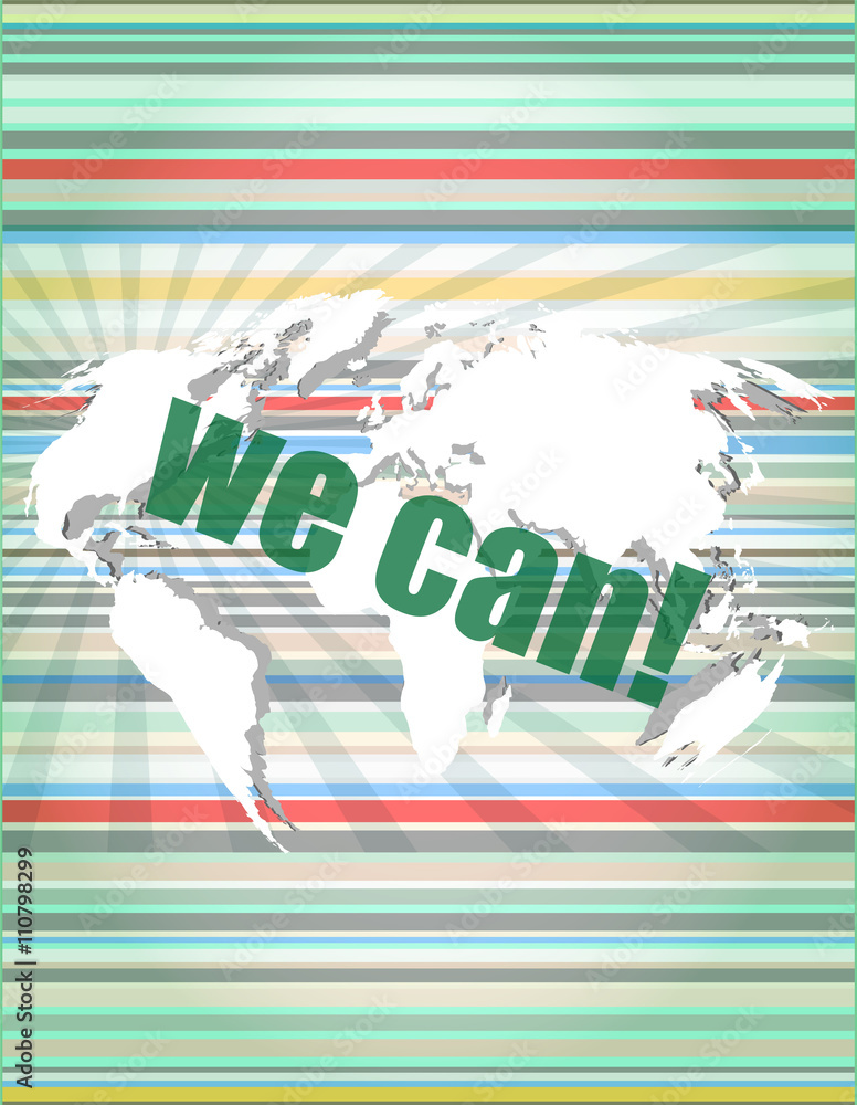 Poster we can text on digital touch screen interface vector quotation marks with thin line speech bubble. c