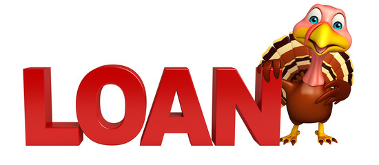 Turkey cartoon character with loan sign