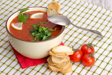 Tomato soup in a bowl