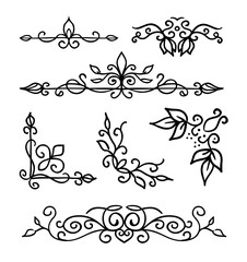 Hand drawn decoration elements, frames, page divider and border  vector illustration with all separated elements for your design