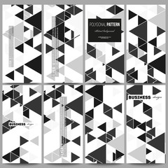 Flyers set. Triangular vector pattern. Abstract black triangles on white background