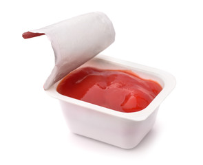 Open ketchup fast food dip packet