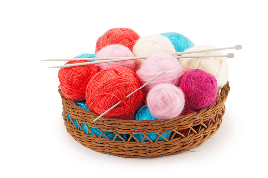 Yarn balls and knitting needles.