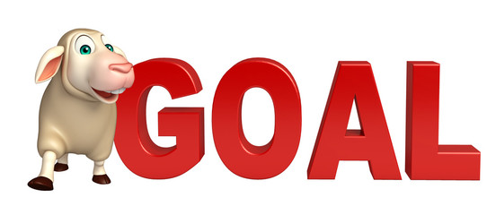 fun Sheep cartoon character with goal sign