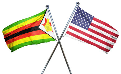 Zimbabwe flag with american flag, isolated on white background