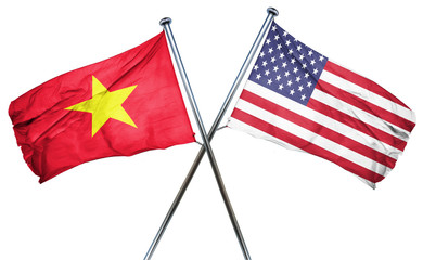 Vietnam flag with american flag, isolated on white background