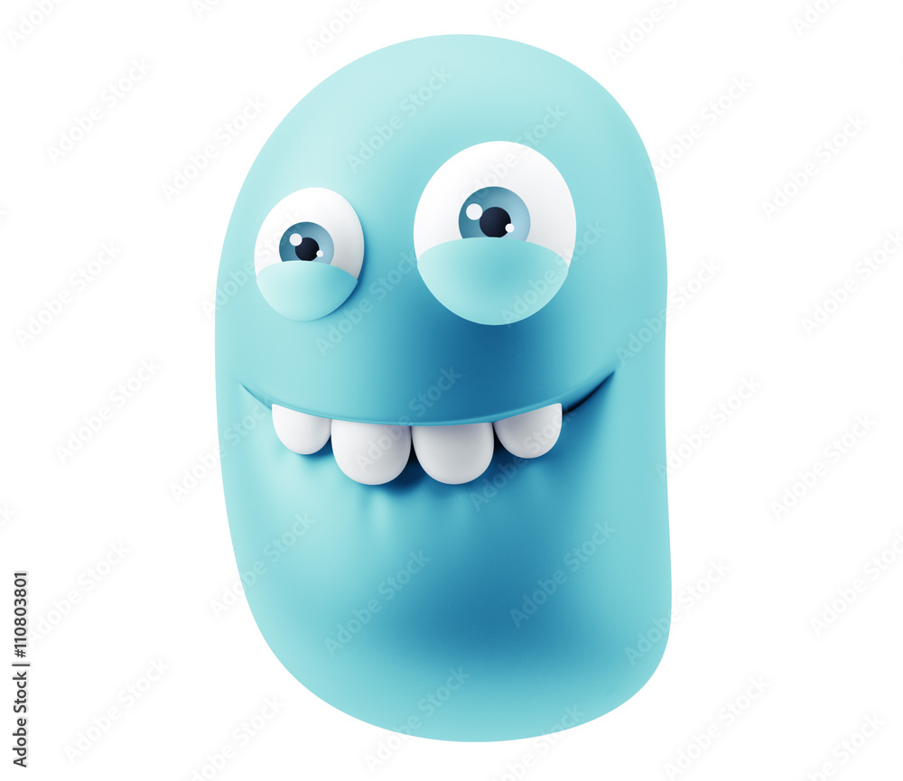 Poster funny emoticon character face expression. 3d rendering.