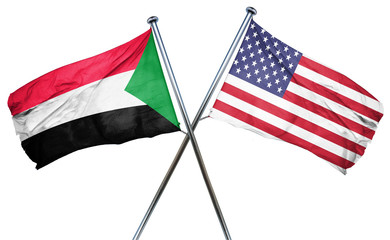 Sudan flag with american flag, isolated on white background
