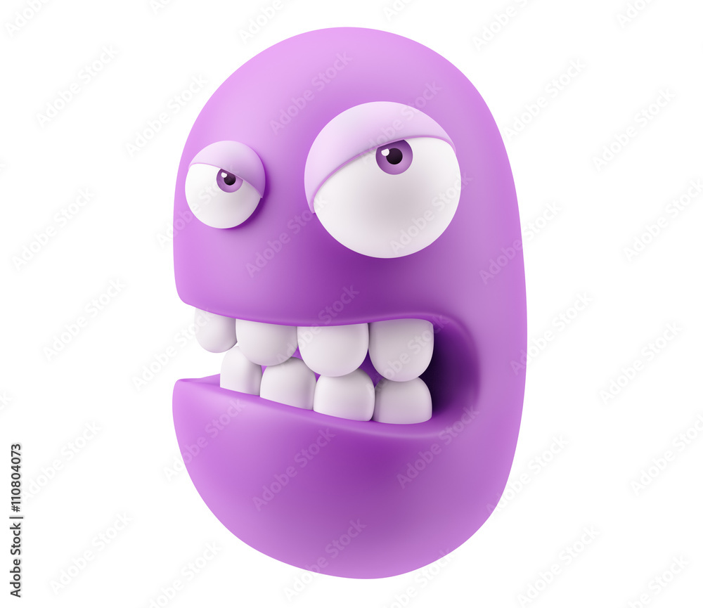 Poster mad emoticon character face expression. 3d rendering.