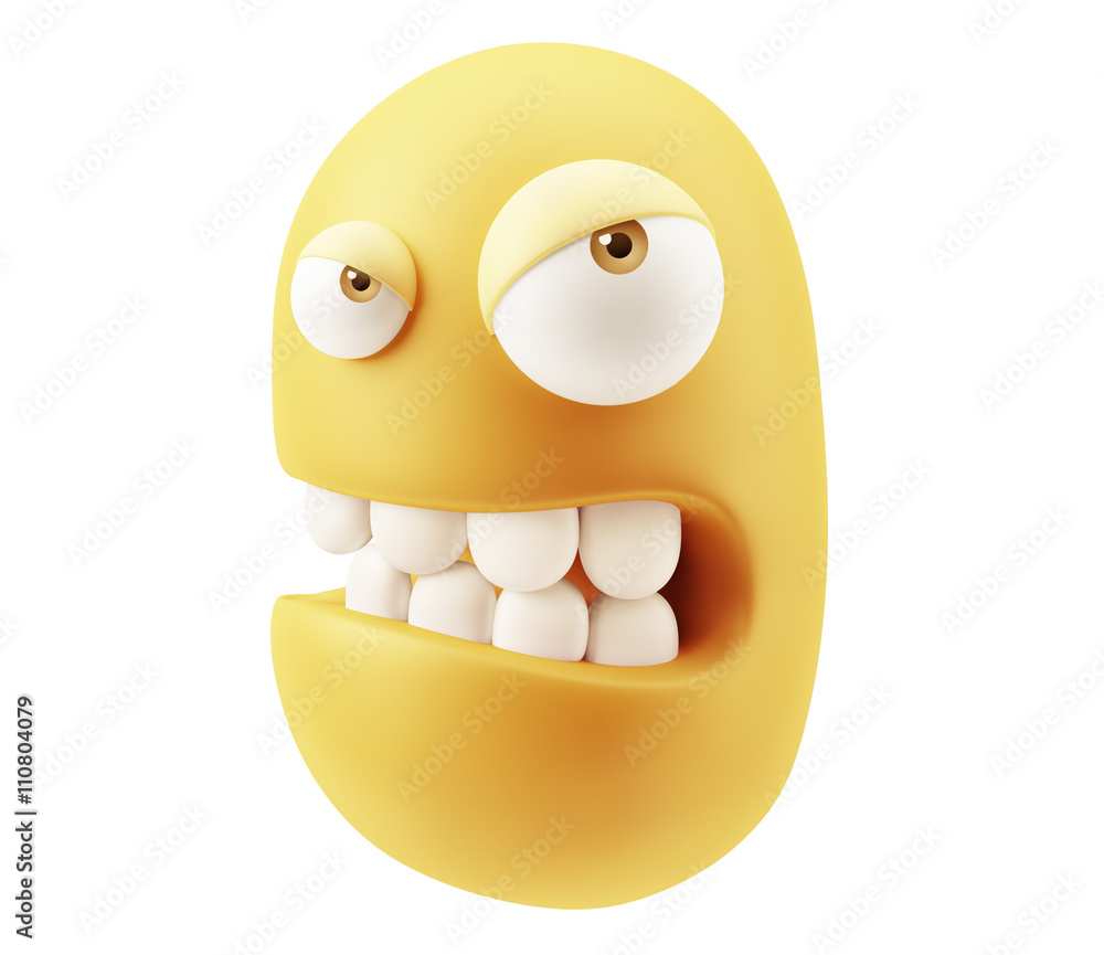 Poster mad emoticon character face expression. 3d rendering.