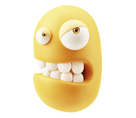 Mad Emoticon Character Face Expression. 3d Rendering.