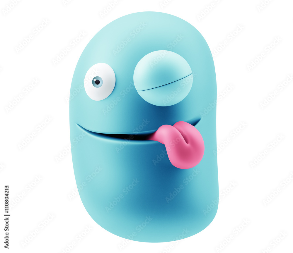 Poster eye closed emoticon character face expression. 3d rendering.