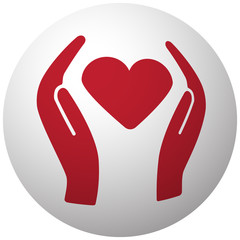 Red Heart care icon on white ball