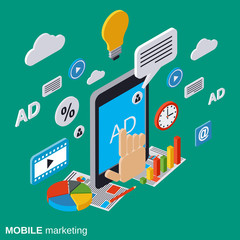 Mobile marketing, advertising, promotion vector concept
