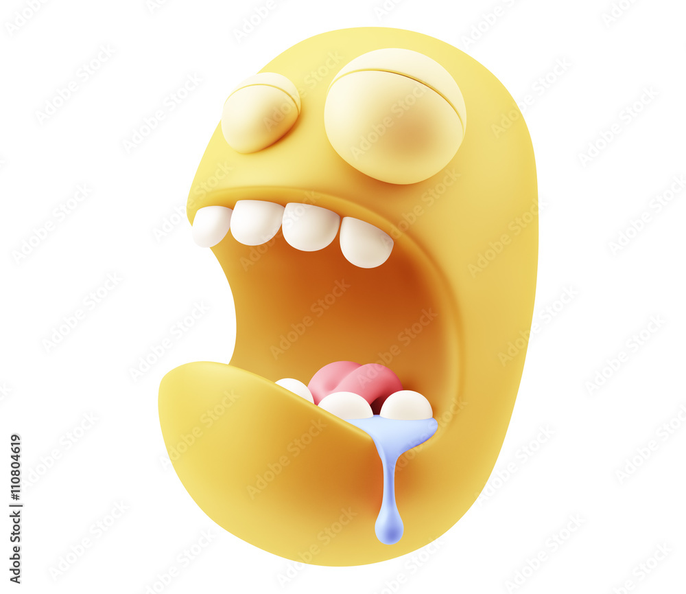 Poster sleep drooling emoticon character face expression. 3d rendering.