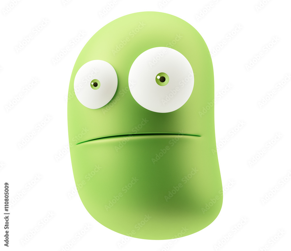 Poster shocked emoticon character face expression. 3d rendering.