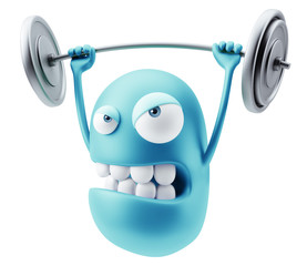 Fitness Emoticon Character Face Expression. 3d Rendering.