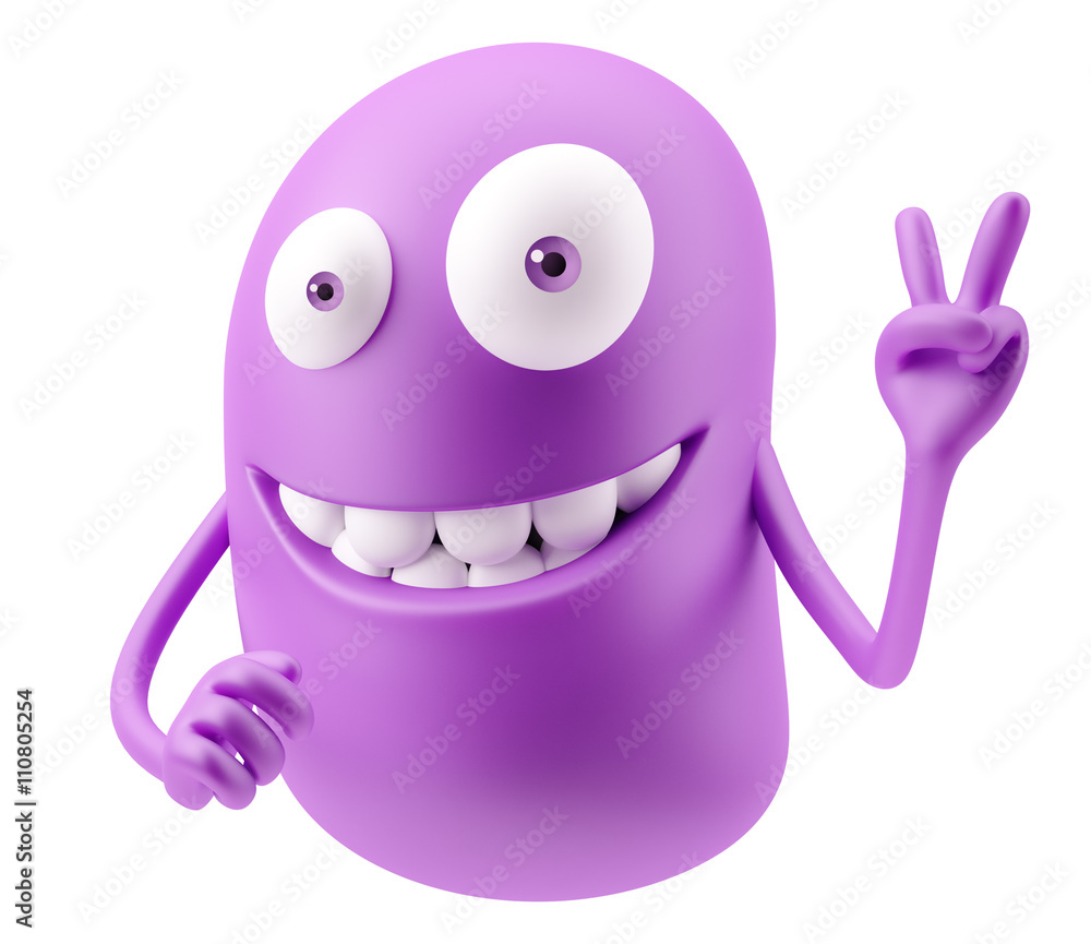 Poster okay emoticon character face expression. 3d rendering.