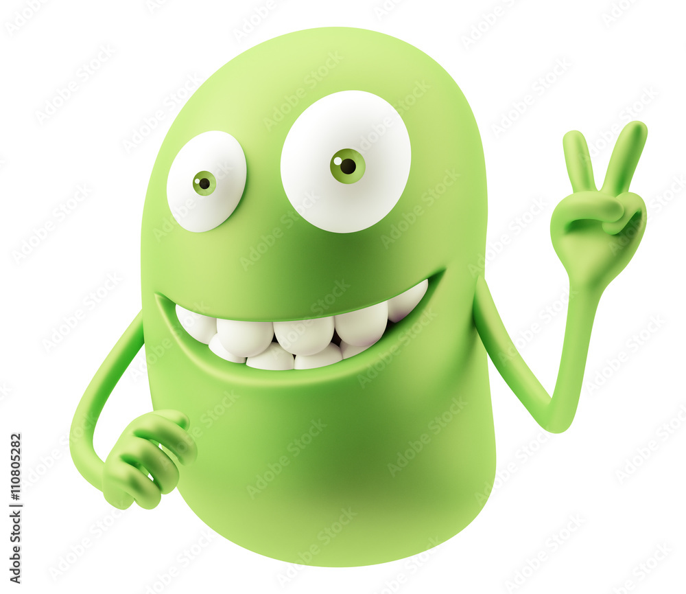 Poster okay emoticon character face expression. 3d rendering.