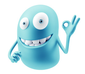 OK Emoticon Face. 3d Rendering.