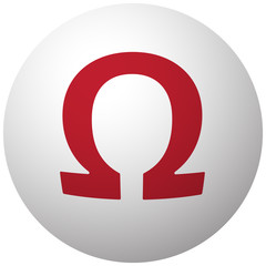 Red Omega icon on white ball