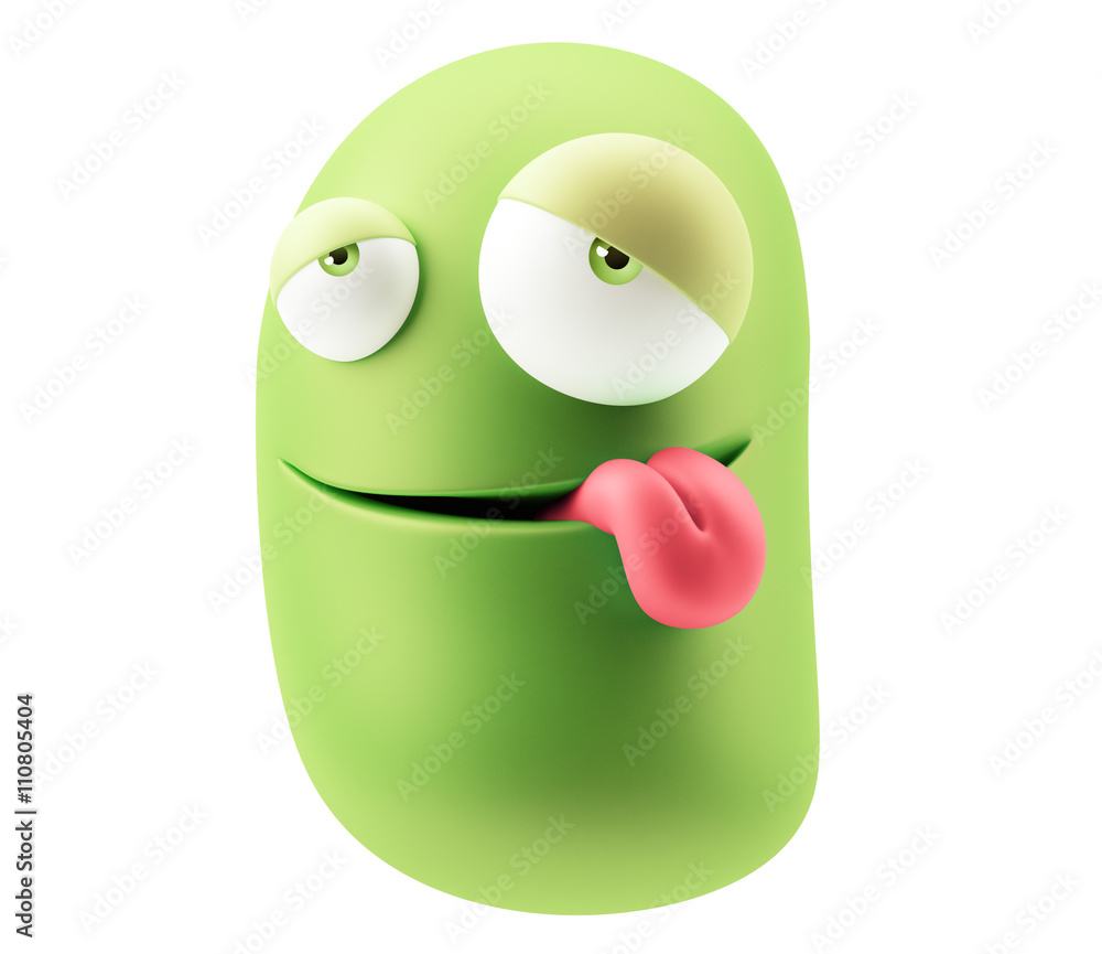 Poster dumb emoticon face. 3d rendering.