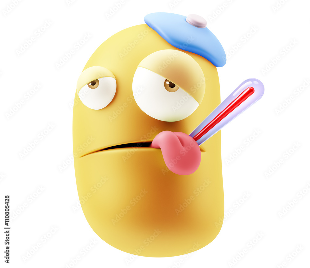 Poster ill emoticon character face expression. 3d rendering.