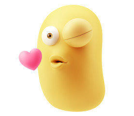 Kissing Emoticon Character Face Expression. 3d Rendering.