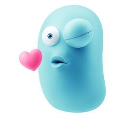 Kissing Emoticon Character Face Expression. 3d Rendering.