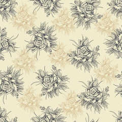 Hand drawn seamless pattern with roses. Floral background