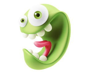 Crazy Emoticon Character Face Expression. 3d Rendering.