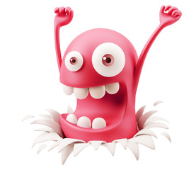 Surprise Happy Breaking Paper Emoticon Face Raising Hands 3d Ren