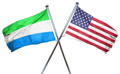 Sierra Leone flag with american flag, isolated on white backgrou