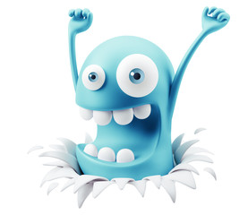 Surprise Happy Breaking Paper Emoticon Face Raising Hands 3d Ren