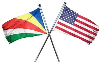 seychelles flag with american flag, isolated on white background
