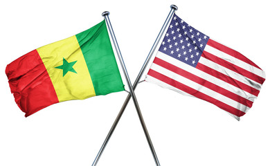 Senegal flag with american flag, isolated on white background