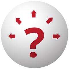 Red Question Mark Arrows icon on white ball