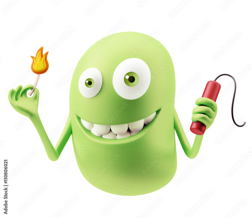 Poster dynamite emoticon character face expression. 3d rendering.