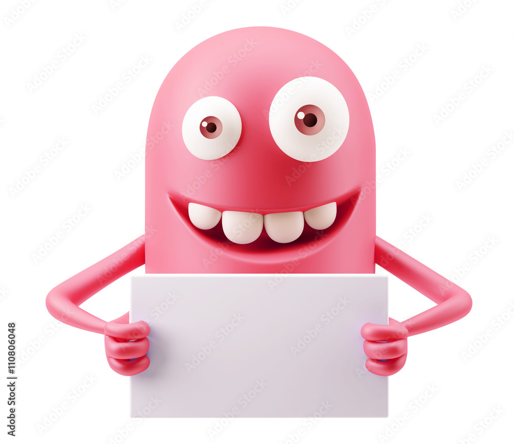 Poster message empty emoticon face. 3d rendering.