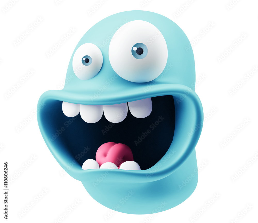 Poster scared emoticon face. 3d rendering.