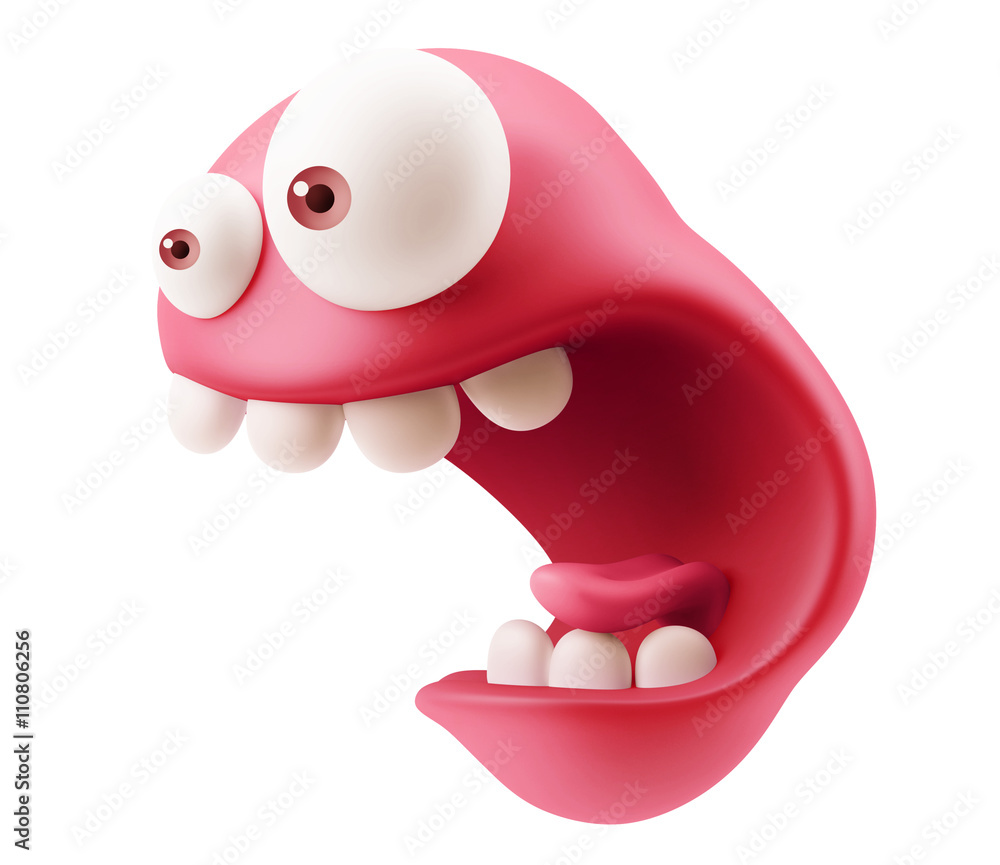 Poster scared emoticon face. 3d rendering.