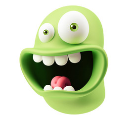 Scared Emoticon Face. 3d Rendering.