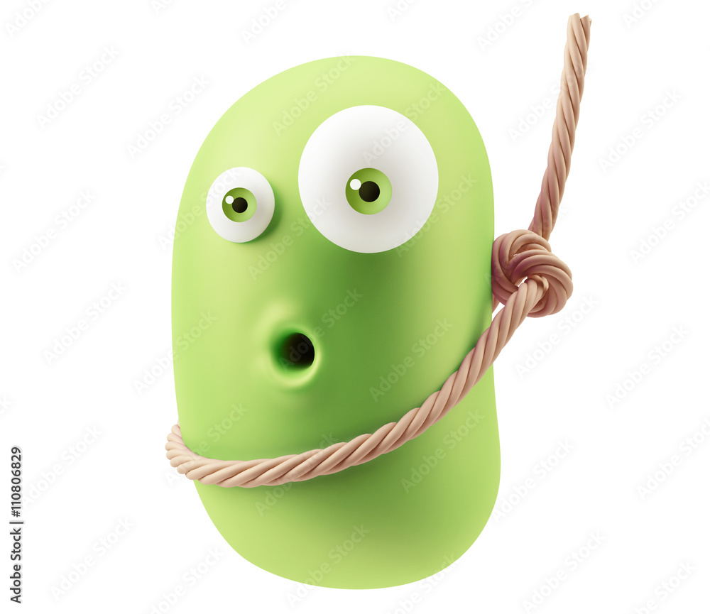 Poster gallows emoticon character face expression. 3d rendering.
