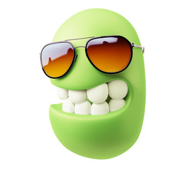 Fashion Glasses Look Emoticon Face. 3d Rendering.