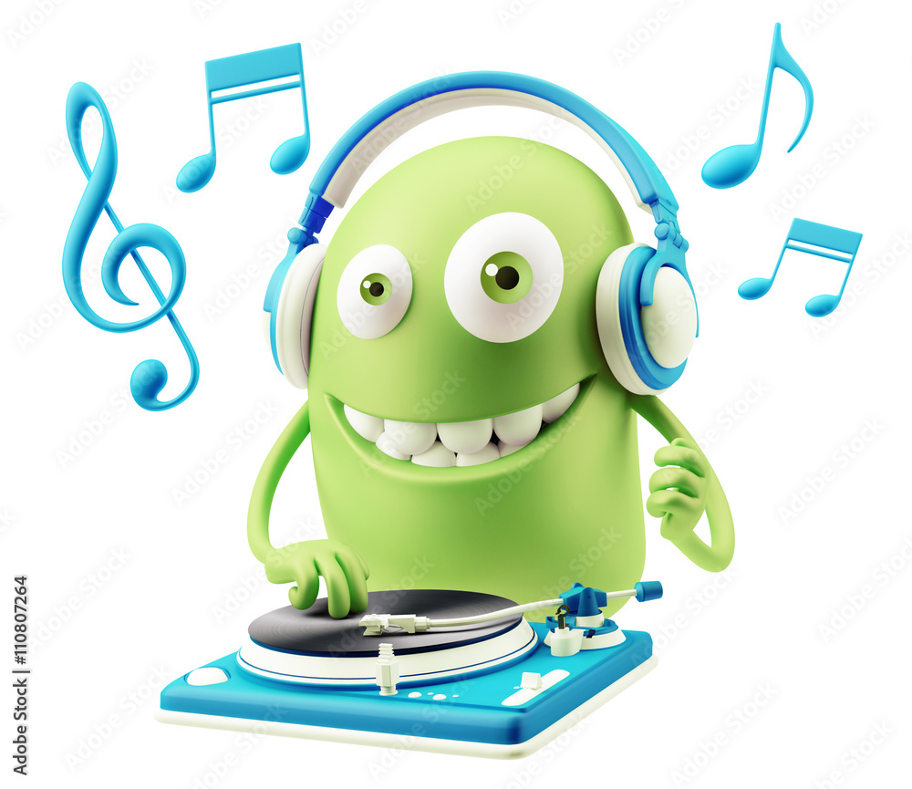 Aufkleber smiling dj with console emoji cartoon. 3d rendering.
